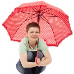 woman with red umbrella